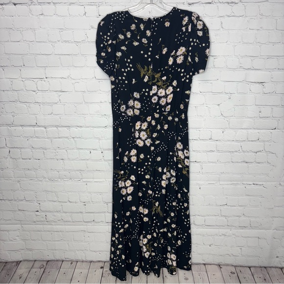 Madewell Puff-Sleeve Wrap-Front Midi Dress in Polka Daisies Size 4 - Picture 5 of 8